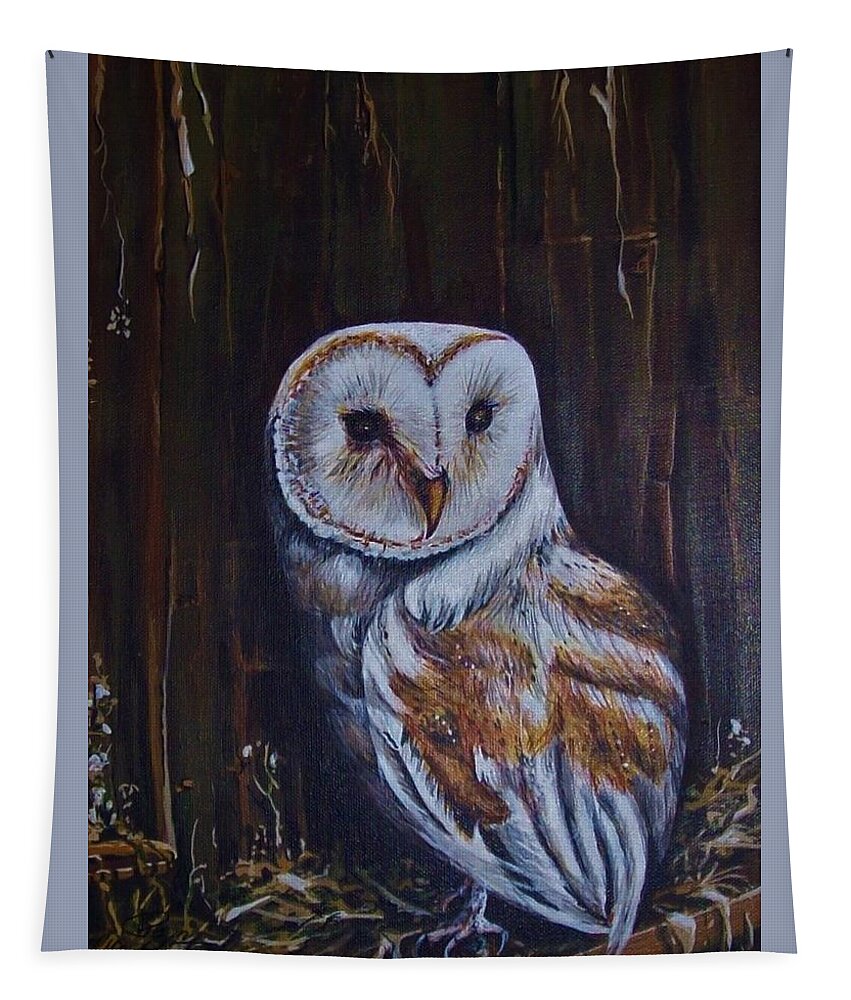 Barn Owl Brown White Tapestry featuring the mixed media Barn Owl by Pam Veitenheimer