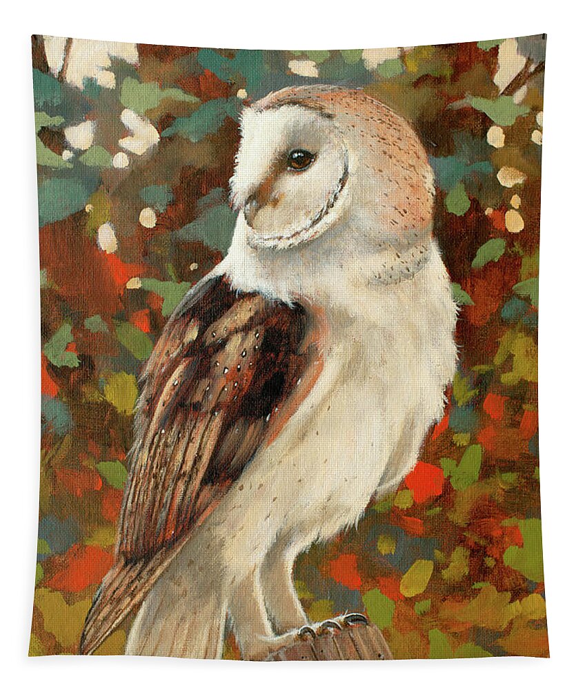 Barn Owl Tapestry featuring the painting Barn Owl Portrait W722 by John Silver
