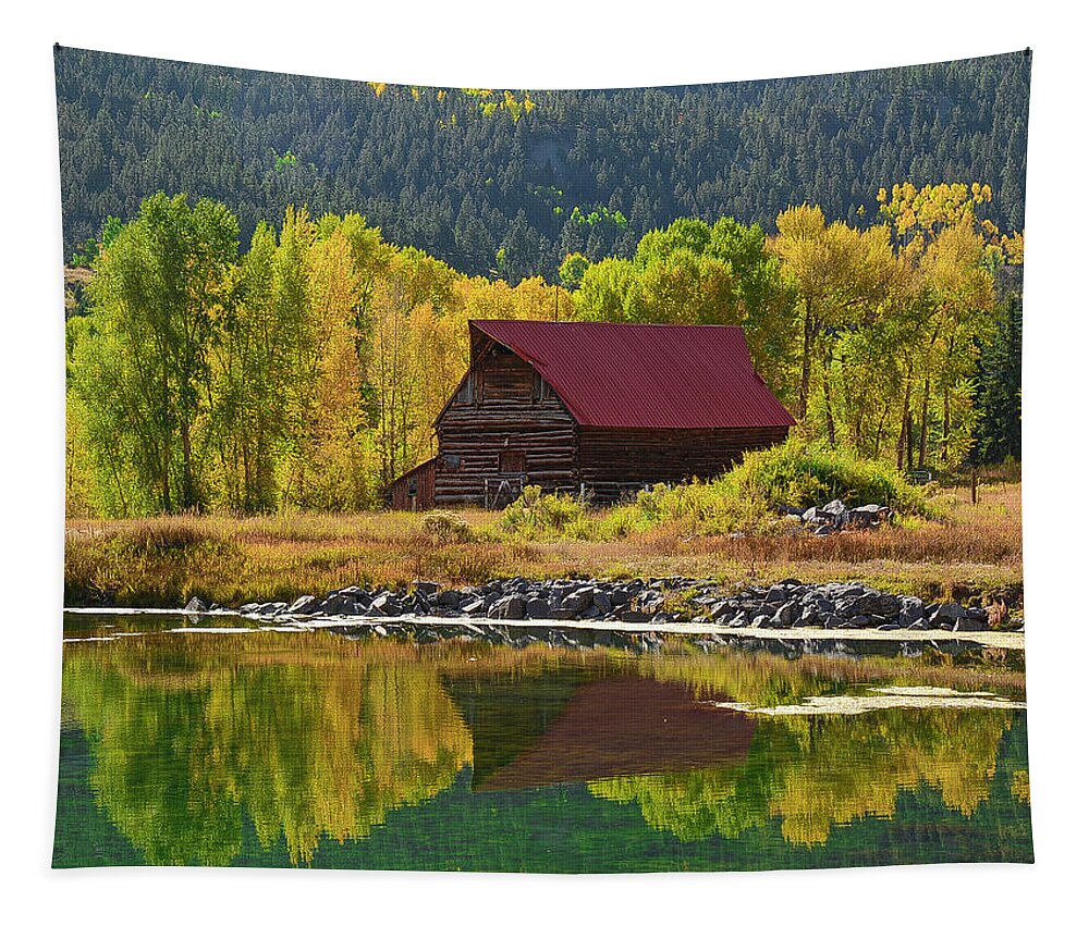 Barn Tapestry featuring the photograph Barn Refelction by Aaron Spong