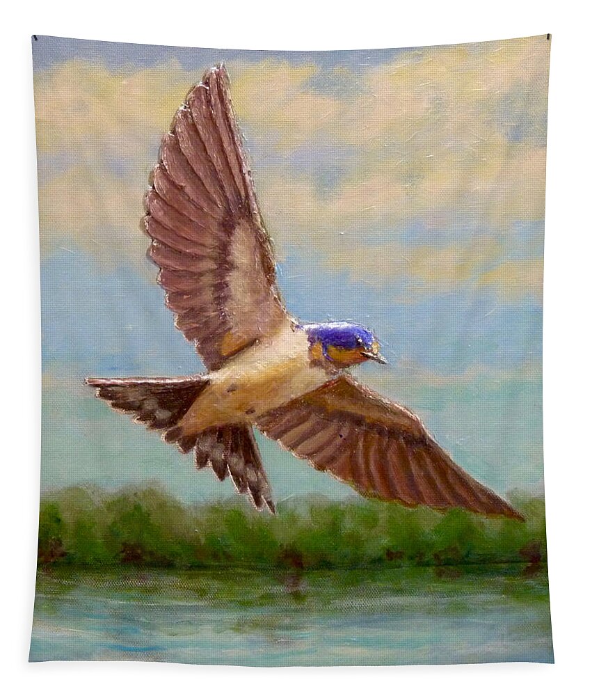 Bird Tapestry featuring the painting Barn Swallow by Joe Bergholm