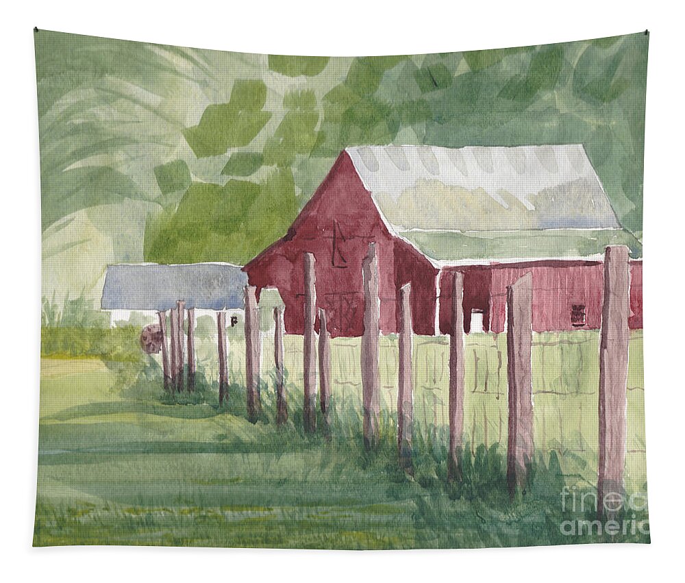 Maryland Tapestry featuring the painting Barn, View #2, on Holly Drive by Maryland Outdoor Life