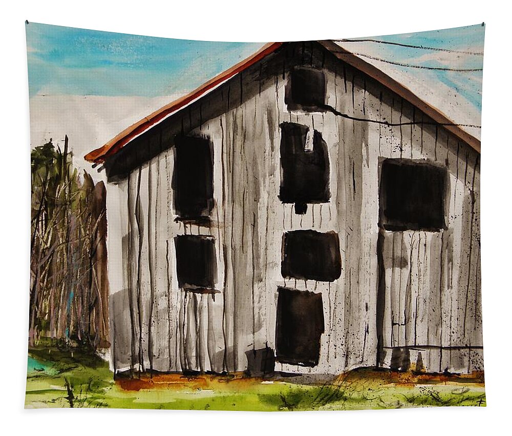 Farm Tapestry featuring the painting Barn Windows by John Williams