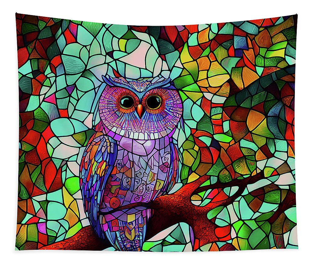 Barred Owls Tapestry featuring the digital art Barred Owl - Stained Glass by Peggy Collins