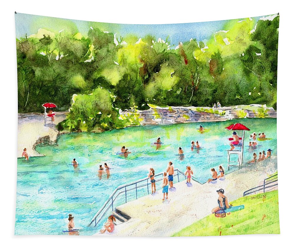 Austin Tapestry featuring the painting Barton Springs Pool by Carlin Blahnik CarlinArtWatercolor