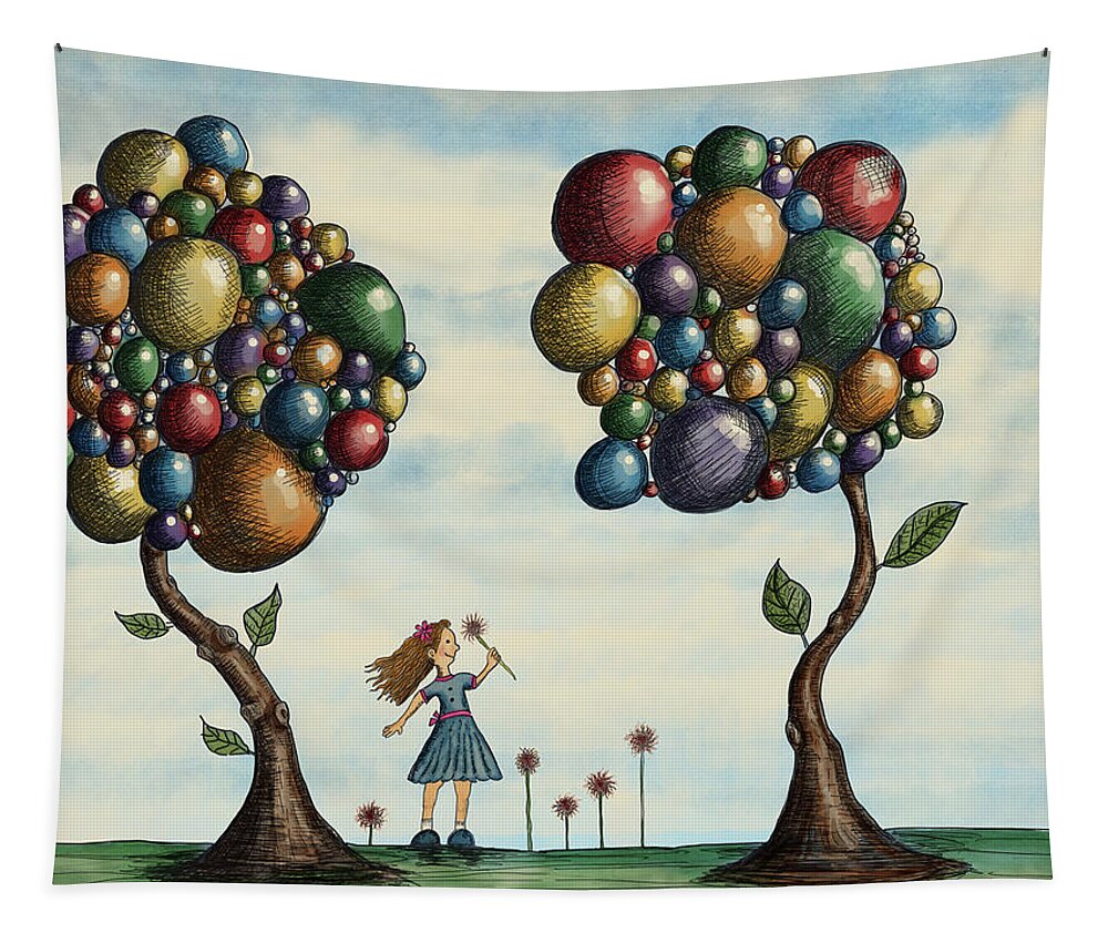 Illustration Tapestry featuring the drawing Basie and the Gumball Trees by Christina Wedberg
