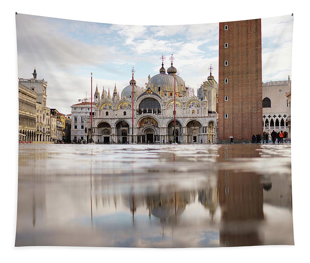 Fine Art Tapestry featuring the photograph B_00899 - Basilica of St Mark Square, Venice by Marco Missiaja