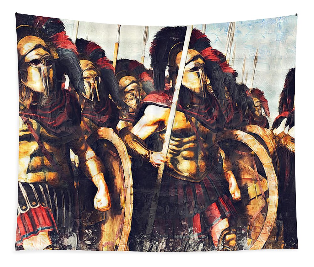 Spartan Warrior Tapestry featuring the painting Battles of ancient Sparta - 14 by AM FineArtPrints