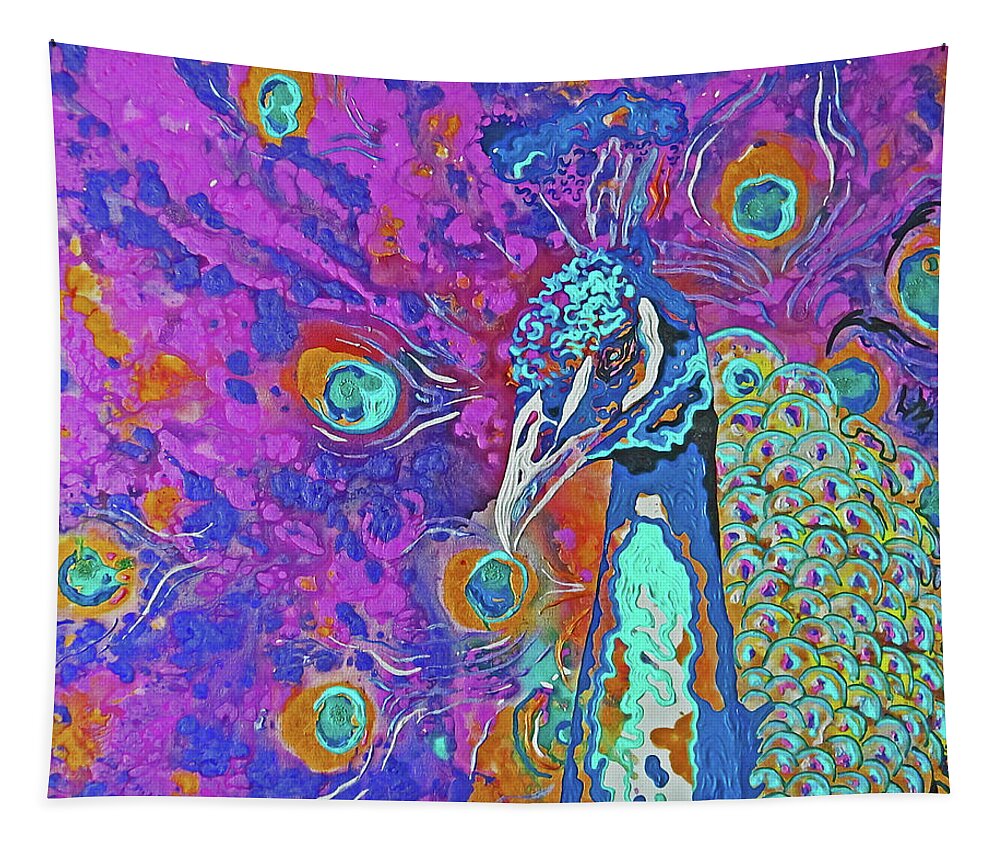Peacock Tapestry featuring the painting Be Cocky by Thom MADro
