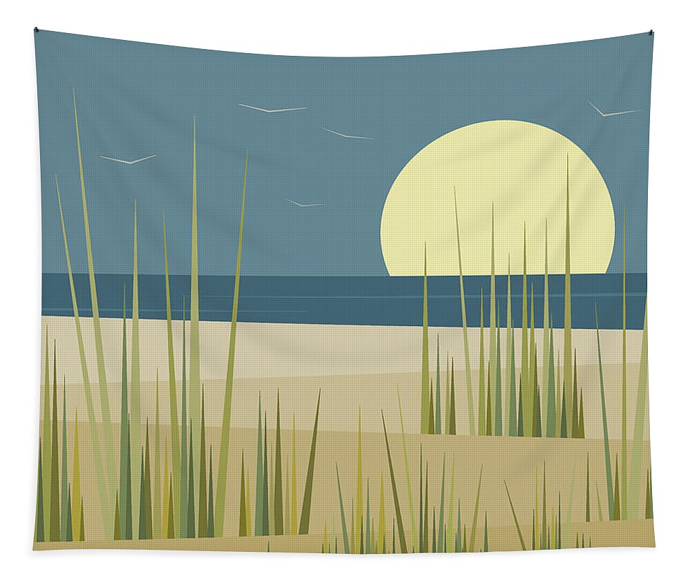 Beach And Birds Tapestry featuring the digital art Beach and Birds by Val Arie