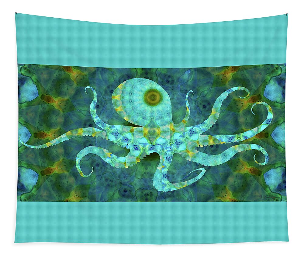 Mandala Tapestry featuring the painting Beach Art - Mandala Octopus - Sharon Cummings by Sharon Cummings