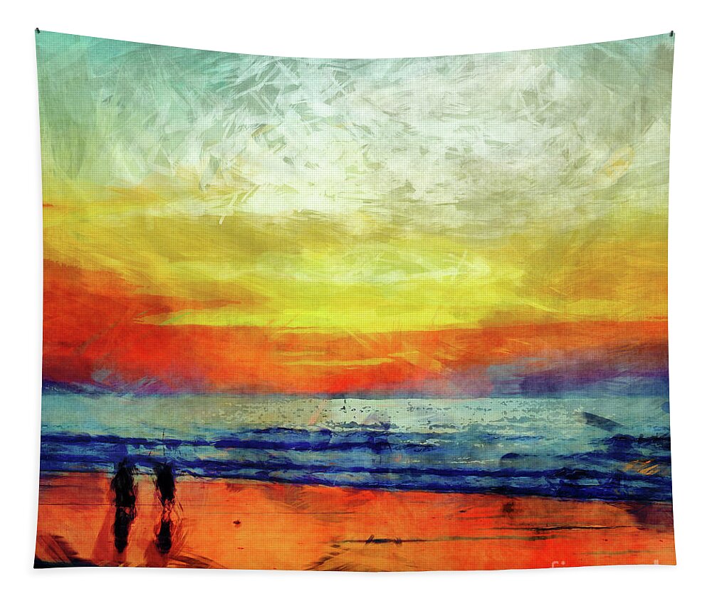 Beach Tapestry featuring the digital art Beach At Sunset by Phil Perkins