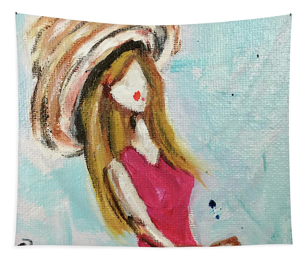 Lady In A Hat Tapestry featuring the painting Beach Babe by Roxy Rich