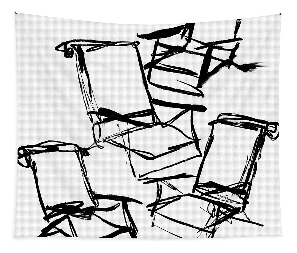 Chairs Tapestry featuring the mixed media Beach Chairs Sketch- Art by Linda Woods by Linda Woods