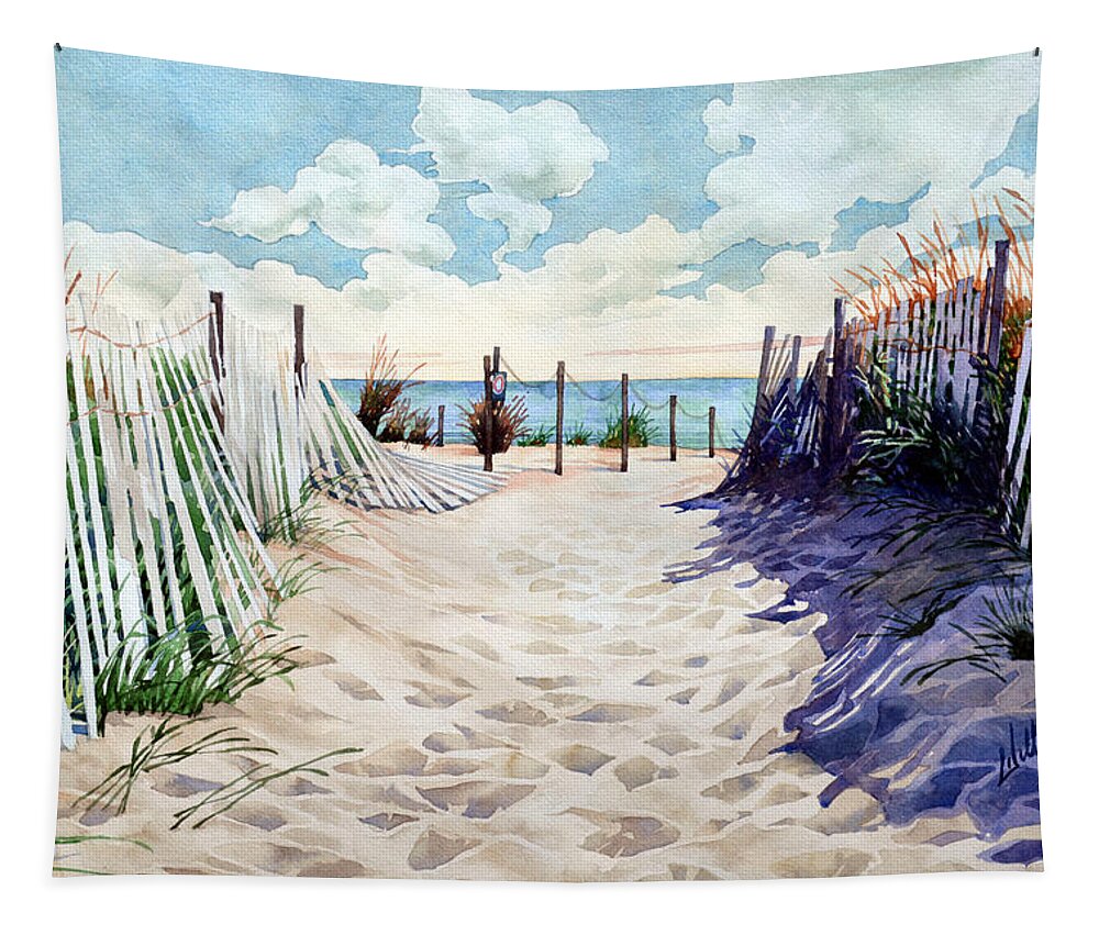 #beach #bethanybeach #watercolor #watercolorpainting #painting #seascape #landscape #ocean #delawarebeaches Tapestry featuring the painting Beach Day by Mick Williams