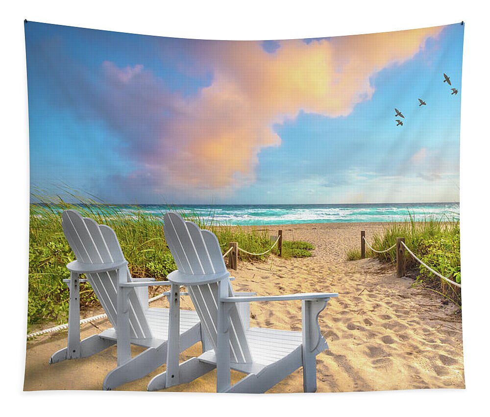 Chairs Tapestry featuring the photograph Beach Glow by Debra and Dave Vanderlaan
