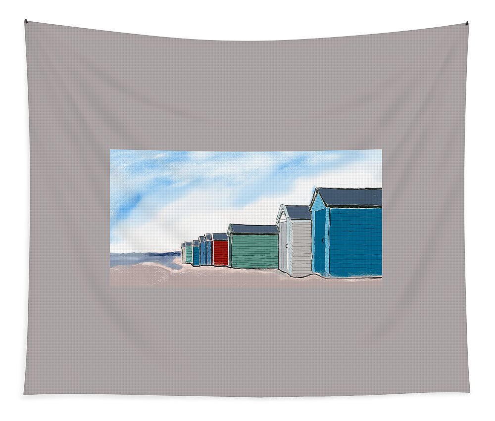 Beach Tapestry featuring the digital art Beach Huts by John Mckenzie