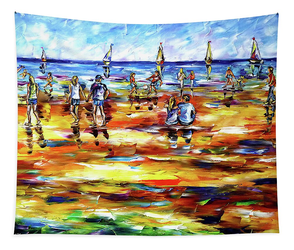 People On The Beach Tapestry featuring the painting Beach Life by Mirek Kuzniar