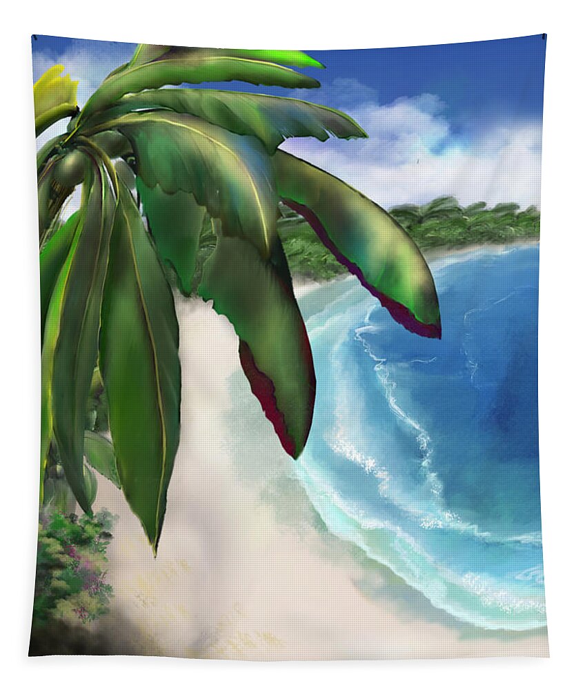 Palms Tapestry featuring the digital art Beach by Medea Ioseliani