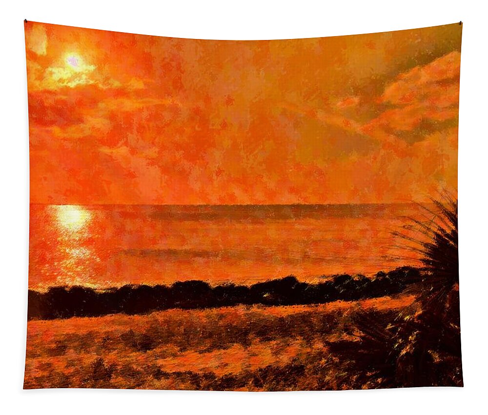 Abstract Tapestry featuring the mixed media Beach Orange by Florene Welebny
