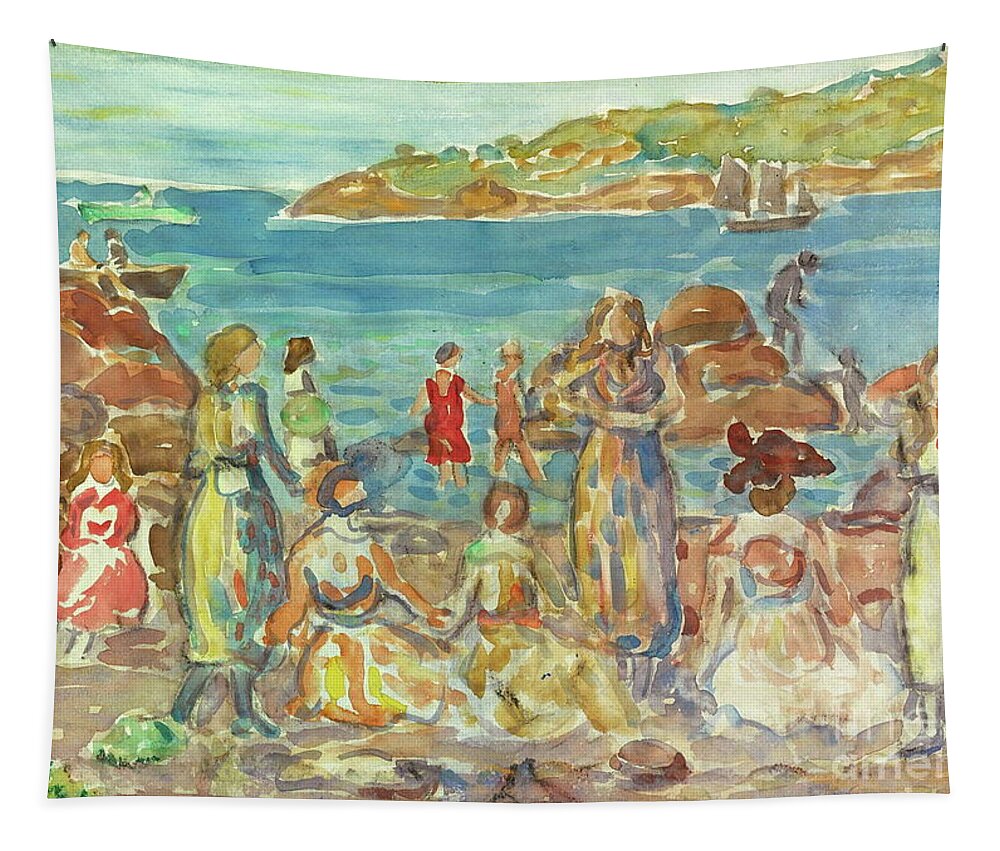 Beach Scene Tapestry featuring the painting Beach Scene, New England, by Maurice Prendergast