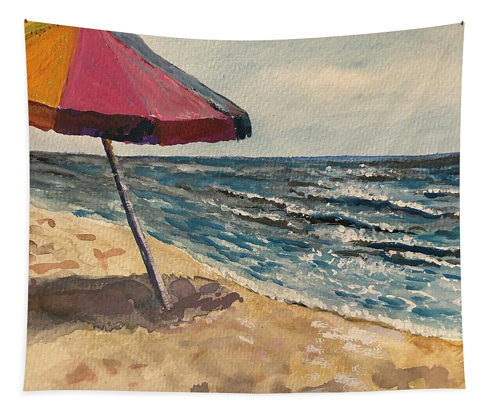 Beach Tapestry featuring the painting Beach Umbrella by Larry Whitler