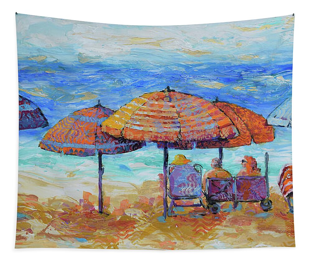  Tapestry featuring the painting Beach Umbrellas by Jyotika Shroff