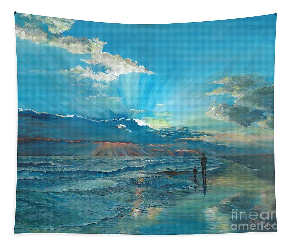Beach Tapestry featuring the painting Beach Walk by Merana Cadorette