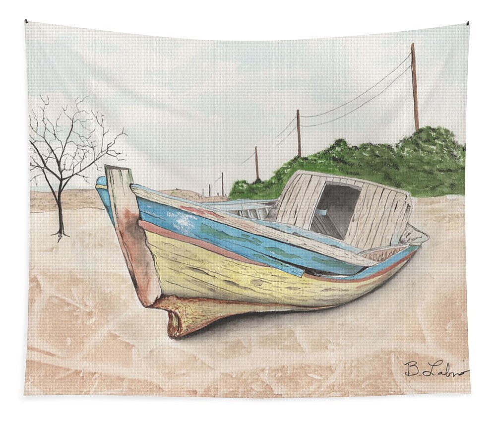 Watercolor Tapestry featuring the painting Beached by Bob Labno