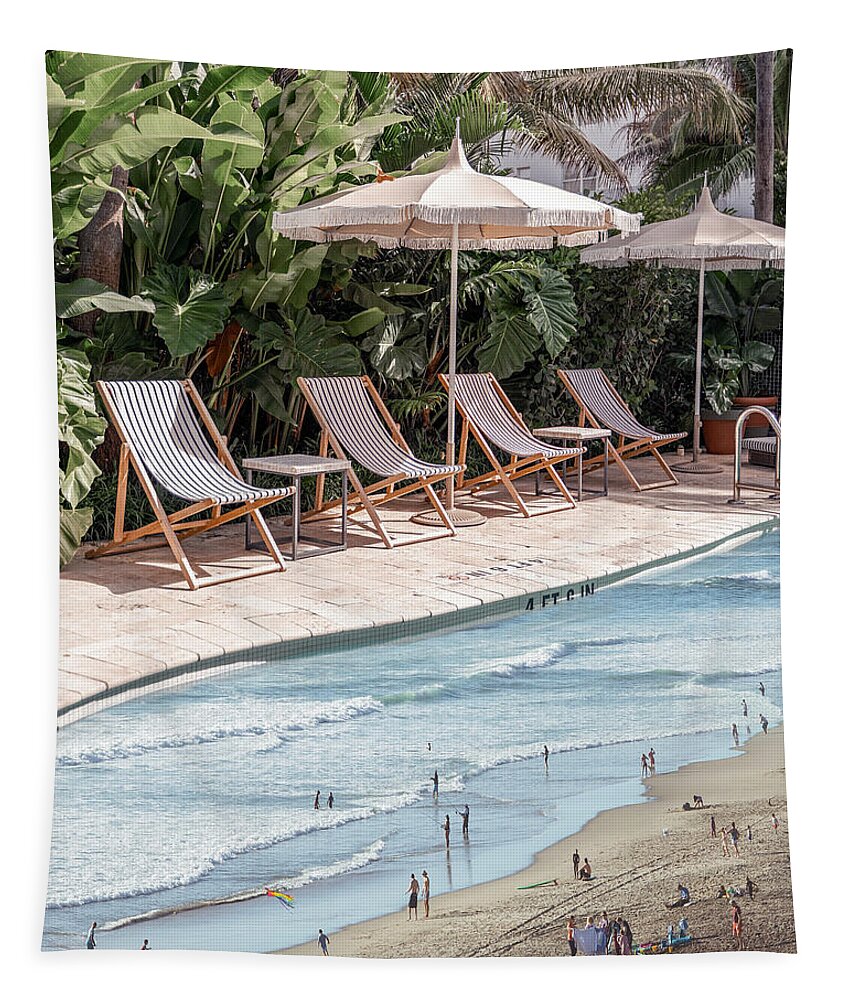 Swim Tapestry featuring the digital art BeachSwimmingPool by Swissgo4design