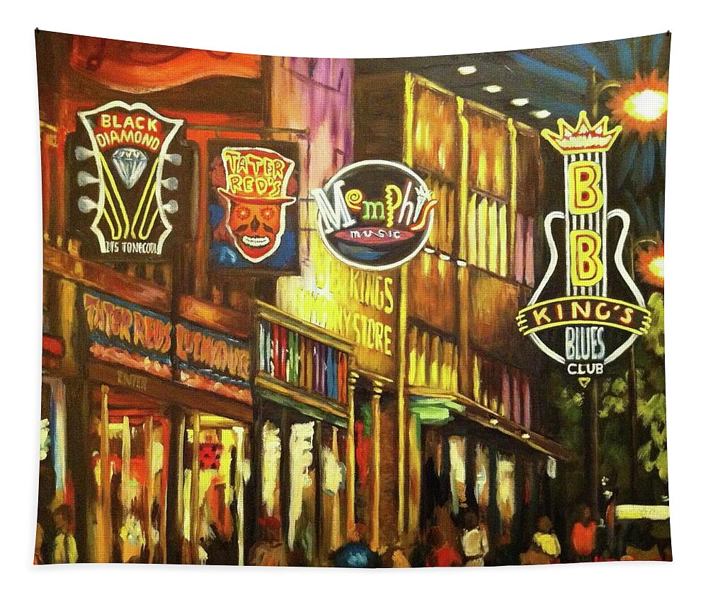 Beale Street Tapestry featuring the painting Beale Street Color by Sherrell Rodgers
