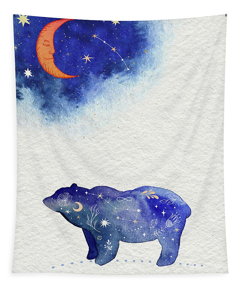 Bear And Moon Tapestry featuring the painting Bear And Moon by Garden Of Delights