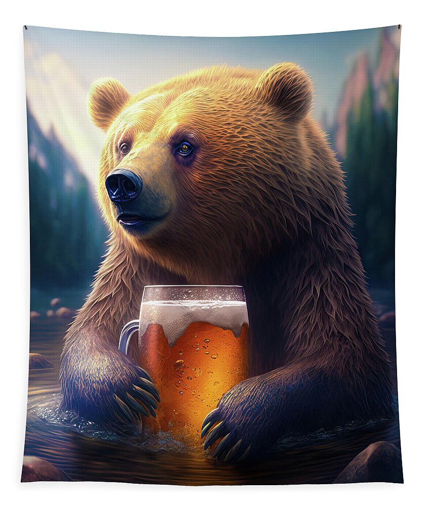 Bear Tapestry featuring the digital art Bear Beer Buddy 03 by Matthias Hauser