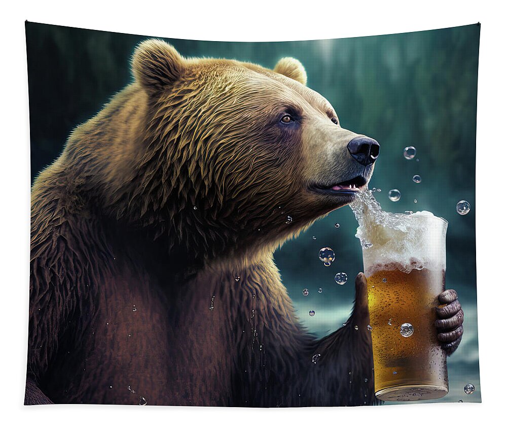 Bear Tapestry featuring the digital art Bear Beer Buddy 04 by Matthias Hauser