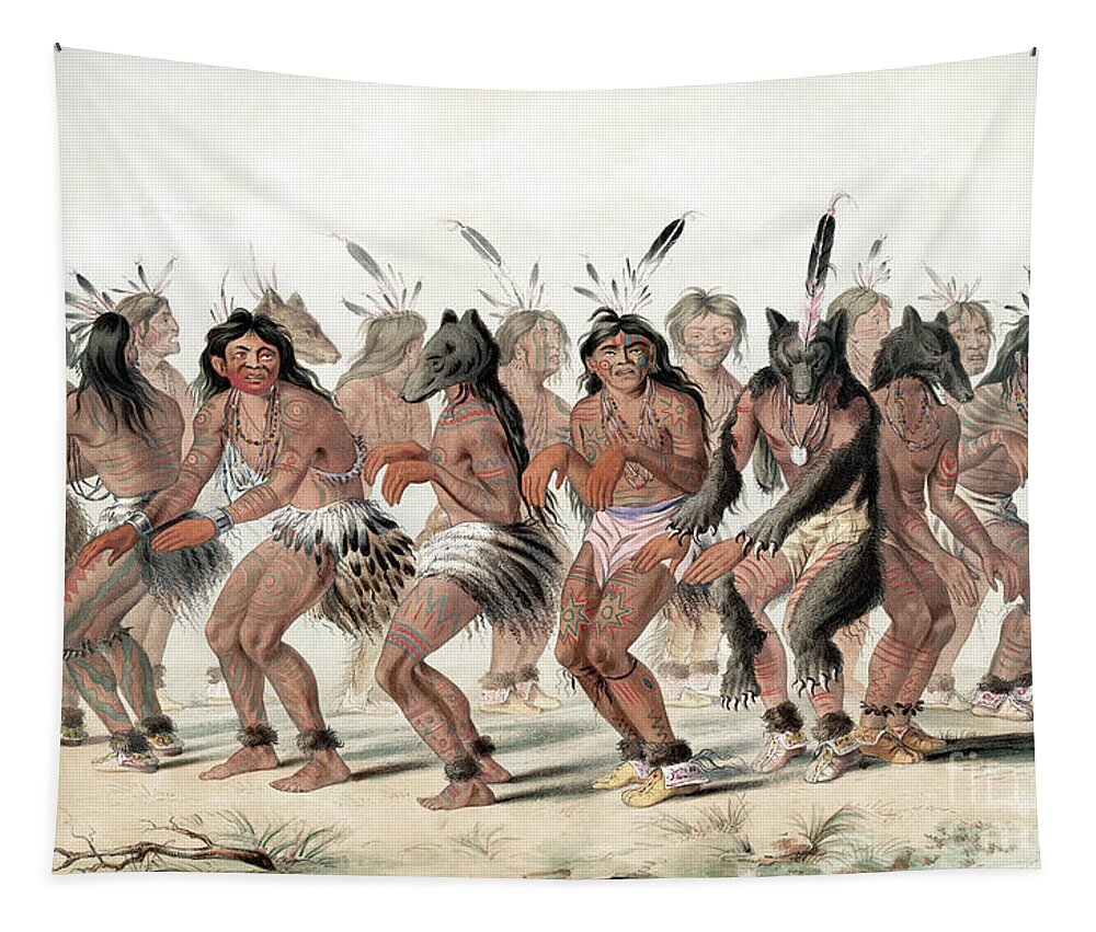 1845 Tapestry featuring the painting Bear Dance, 1845 by George Catlin