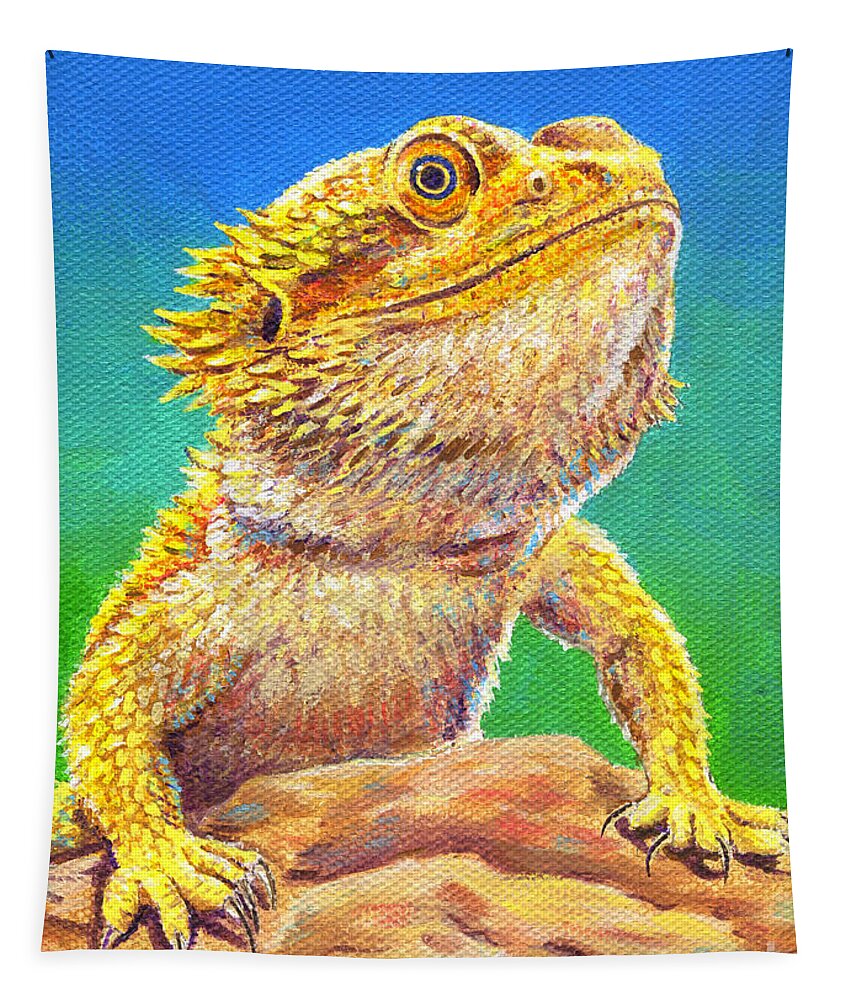 Bearded Dragon Tapestry featuring the painting Bearded Dragon Portrait by Rebecca Wang