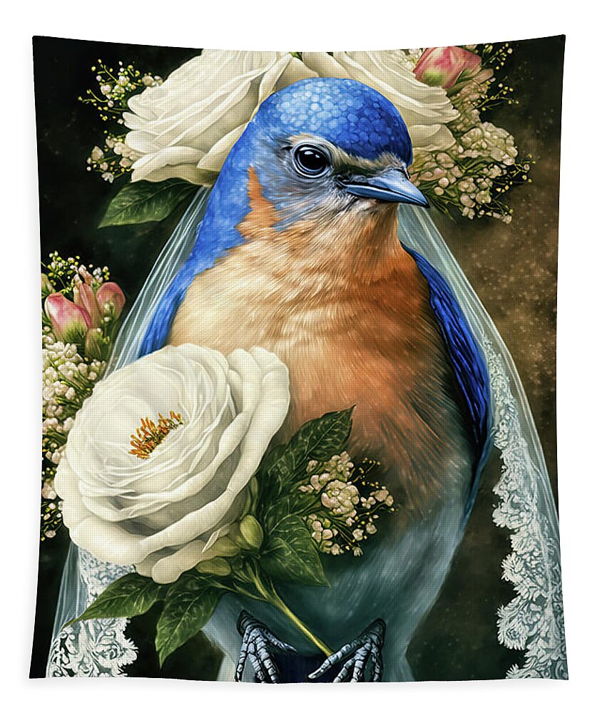Eastern Bluebird Tapestry featuring the digital art Beautiful Bluebird Bride by Tina LeCour