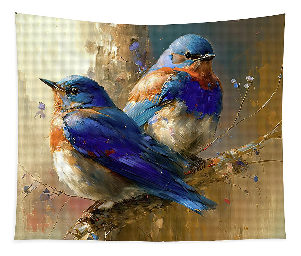 Bluebirds Tapestry featuring the painting Beautiful Bluebirds by Tina LeCour