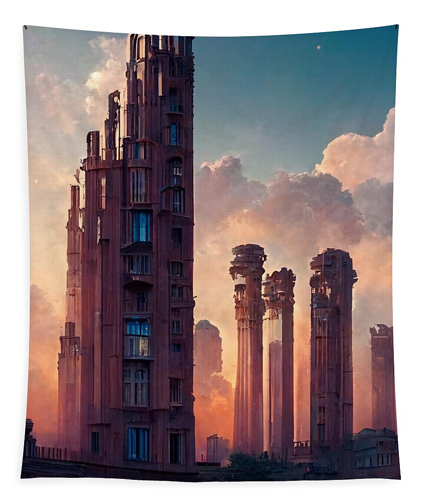 Picture Tapestry featuring the painting Beautiful buildings in a city detailed concept art arch 1ae4ba18 6aca 4614 bdee ec78565 by MotionAge Designs