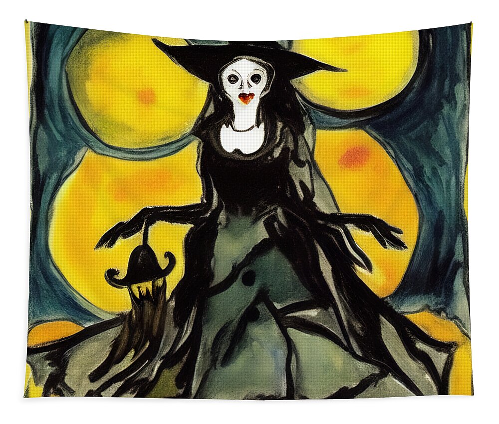 Halloween Tapestry featuring the digital art Beautiful classy Halloween witch by Tatiana Travelways