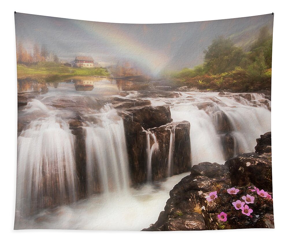 Clouds Tapestry featuring the photograph Beautiful Fairy Pools Scotland Painting by Debra and Dave Vanderlaan