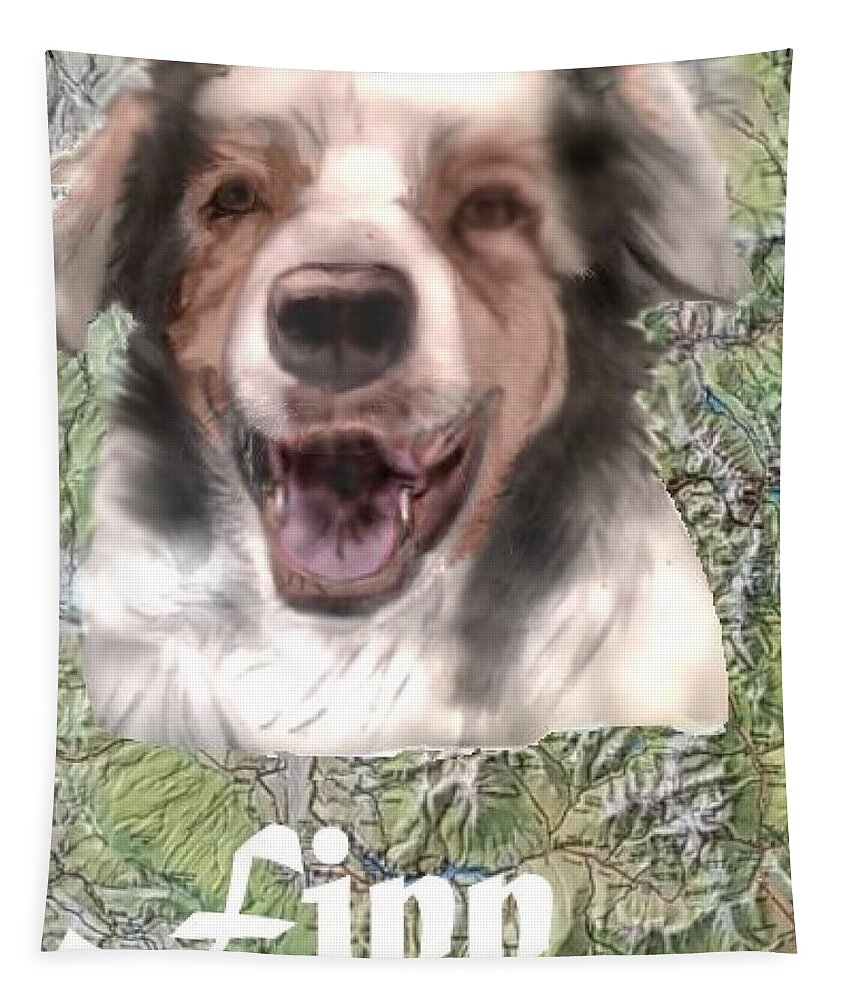 Pencil Sketch Enhanced With Computer And Background Australian Shepard Tapestry featuring the mixed media Beautiful Finn by Pamela Calhoun