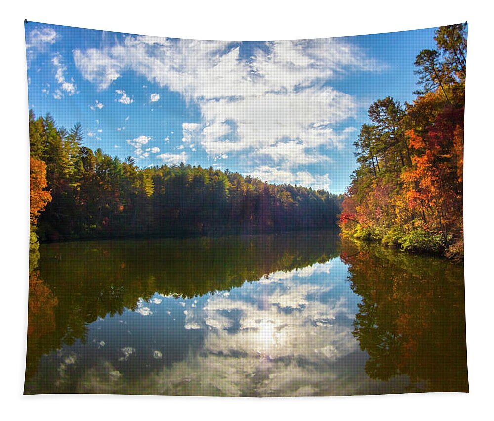 Carolina Tapestry featuring the photograph Beautiful Reflections at the Lake by Debra and Dave Vanderlaan