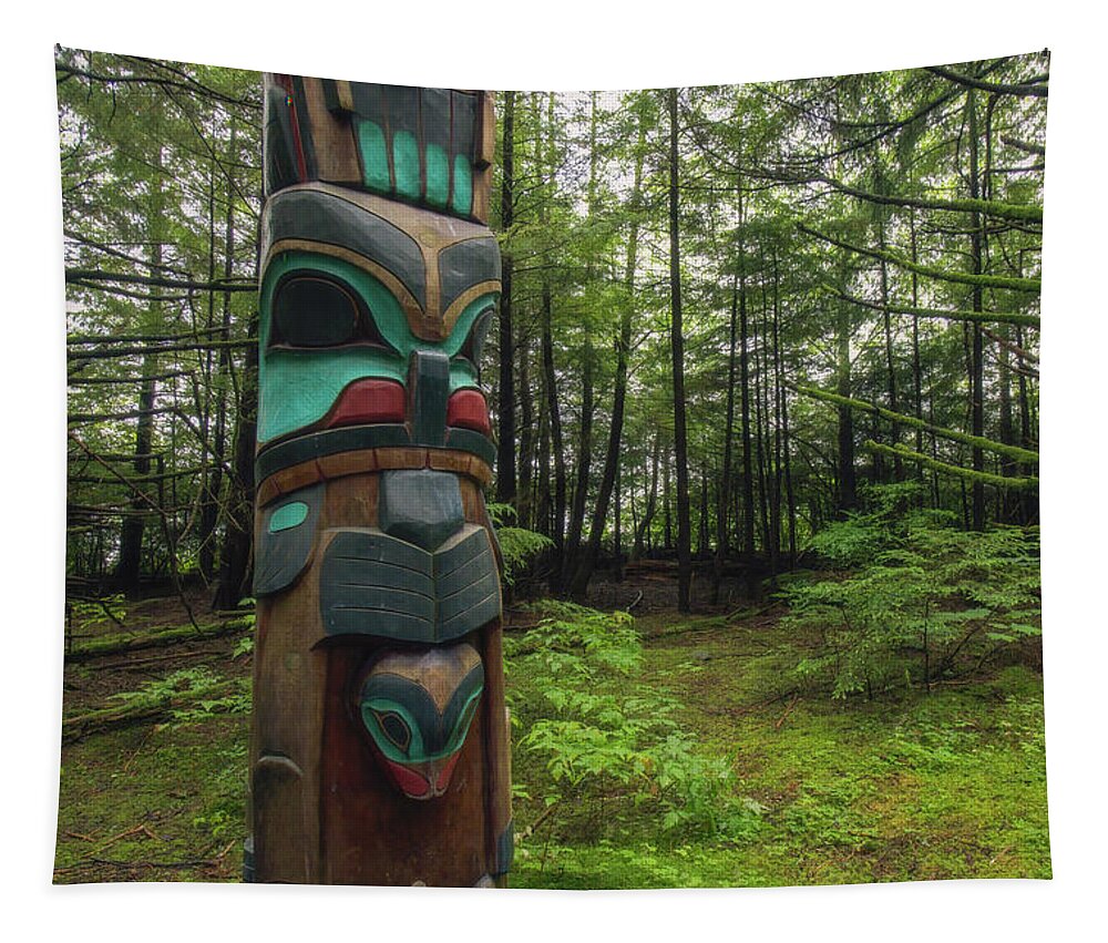 Brown Tapestry featuring the photograph Beautiful Totem Pole in Sitka National Historical Park by Robert J Wagner