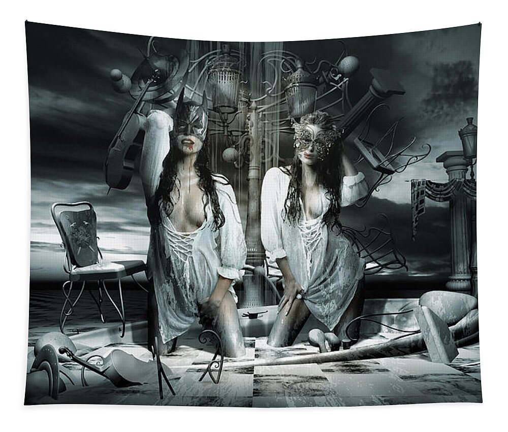 Surrealism Art Gothic Artist Digital 3d Goth Fantasy Landscape Matte Painting Photography Computer Tapestry featuring the digital art Beauty and the beast Dissociative identity disorder by George Grie