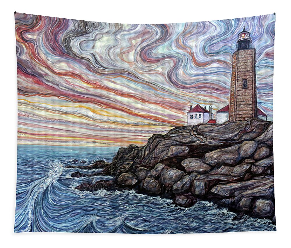 Beavertail Lighthouse Tapestry featuring the painting Beavertail Light Jamestown by Matthew D J G Stuart