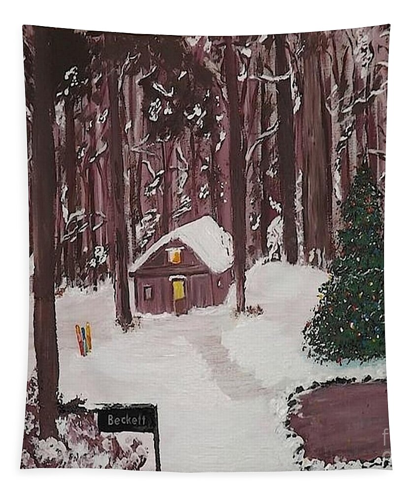 Acrylic Winter Landscape Tapestry featuring the painting Beckett Winter Retreat by Denise Morgan