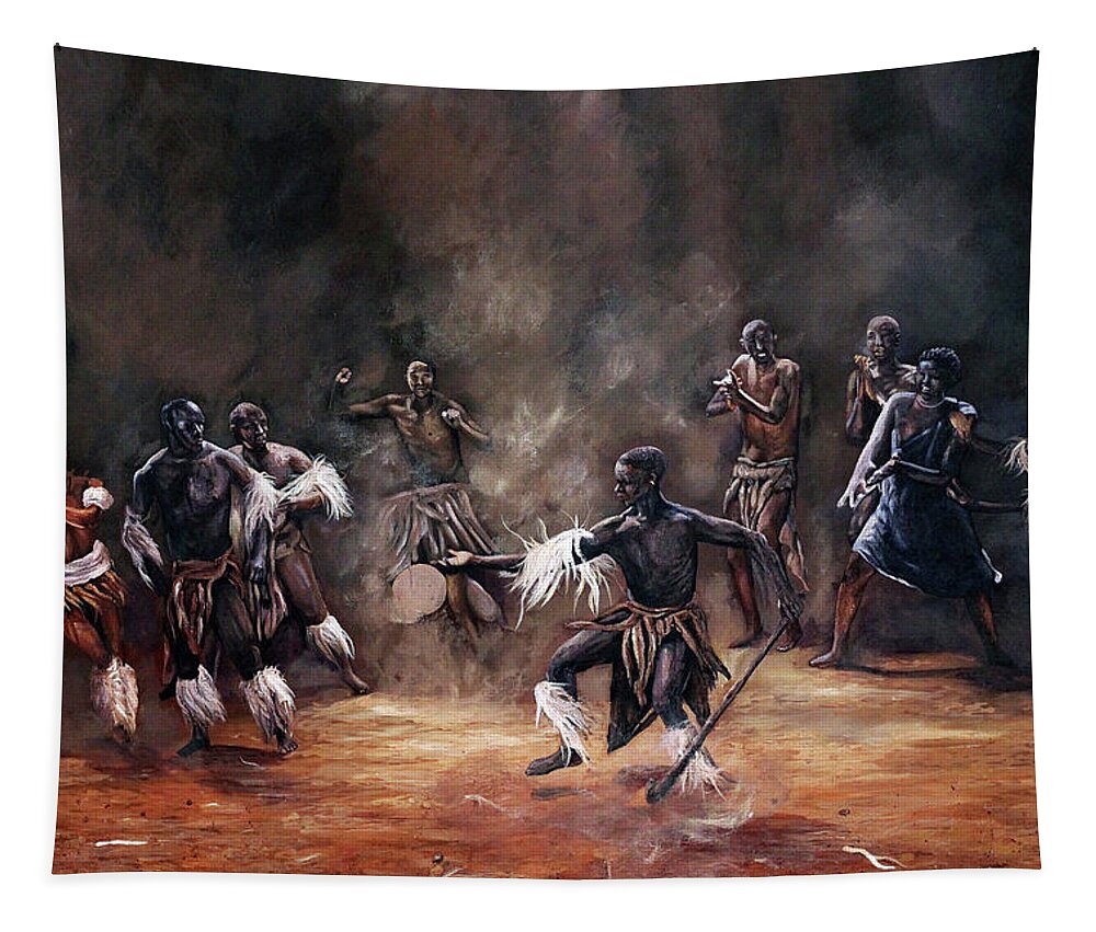 African Art Tapestry featuring the painting Becoming A King by Ronnie Moyo