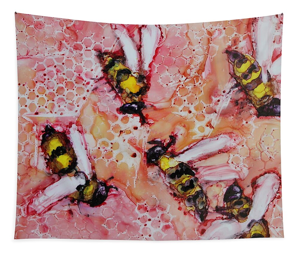 Bees Tapestry featuring the painting Bee Dance by Ruth Kamenev