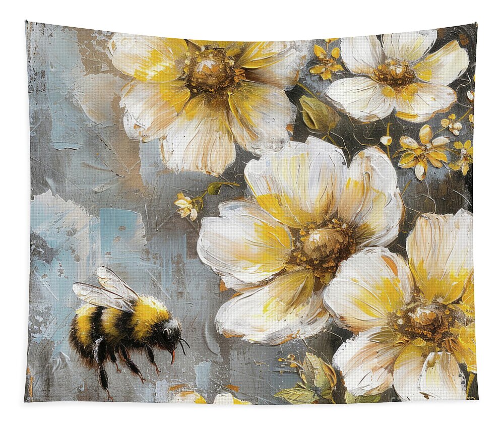 Daisy Flowers Tapestry featuring the painting Bee Free 2 by Tina LeCour