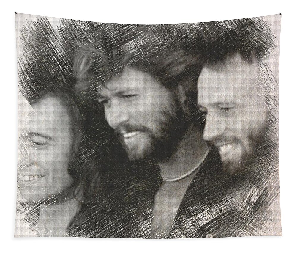 Bee Gees Tapestry featuring the drawing Bee Gees Sketch by Teresa Trotter